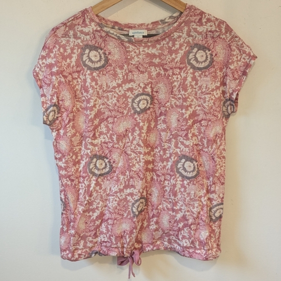 Sundance Women's Linen Pink White Sophia Short Sleeve Tie Waist Shirt XS - Picture 1 of 6